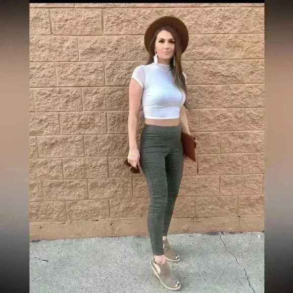 Olive Moto Skinny Jeggings - Picture 1 of 7